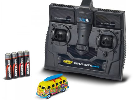 Minimasina RC cu telecomanda VW T1 Bus Flower Power, Lumina LED,  2.4Ghz, Lungime 4 cm, Scara 1:87, 8+