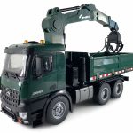 Camion RC cu telecomanda Mercedes-Benz Arocs cu macara si basculare, 10Km/h, Tractiune 4x4, Lungime:49cm, Scara1:14, 2.4Ghz,Lumini LED si sunet , RTR