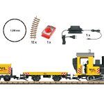 Start set trenulet electric pentru gradina "Tren de santier", locomotivă cu abur si 2 vagoane, pentru interior/exterior, Scara G
