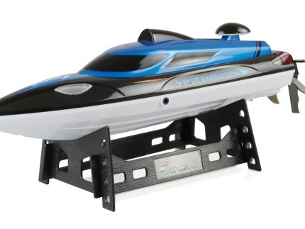 Barca RC cu telecomanda Blue Barracuda V3, Lungime 35 cm, 2,4 GHz, Viteza 25 km/h, Raza 150m, LED, Racire pe apa, RTR, 8+