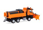 Macheta camion Mercedes-Benz Arocs Arocs 18 M, basculanta cu 3 axe, cu sararita și plug deszăpezire - imagine 2