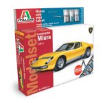 Kit de construit auto Lamborghini Miura 1:24, vopsea, pensula, cleste si adeziv incluse